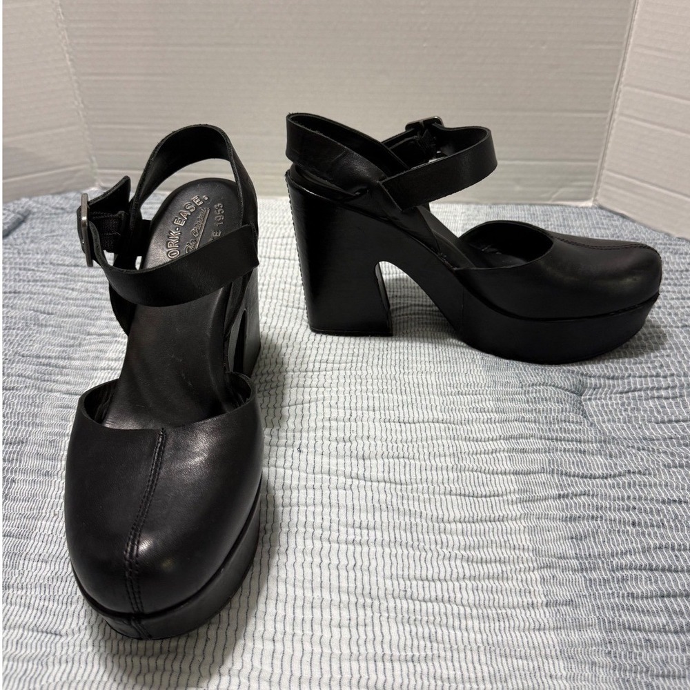 Kork-Ease Black Leather Platform Block Heel Mary Jane Sandals Womens 9M Chunky